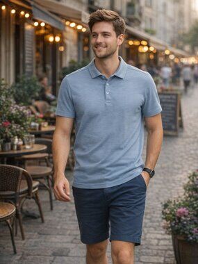 Daniel Hechter Paris Polo Shirt Blue Modal Blend Short Sleeve Size M
